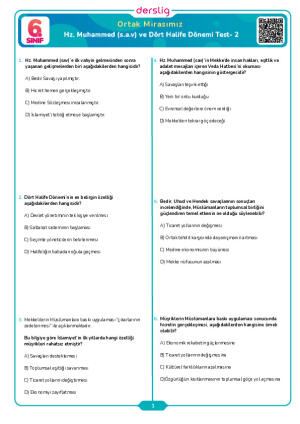 Hz. Muhammed (s.a.v) ve Dört Halife Dönemi Test- 2