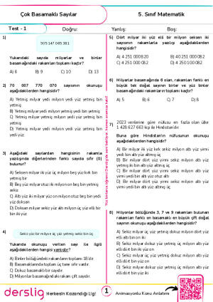 Test 1 - Çok Basamaklı Sayılar