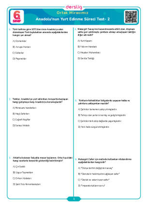 Anadolu'nun Yurt Edinme Süreci Test- 2