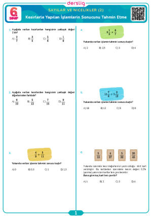 Kesirlerle Yapılan İşlemlerin Sonucunu Tahmin Etme