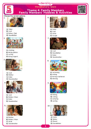 Family Members’ Hobbies & Activities Vocabulary Quiz