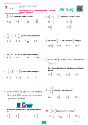 Rasyonel Sayılarla Çok Adımlı İşlemler ve Gerçek Yaşam Problemleri Yaprak Testi (Maarif Model)