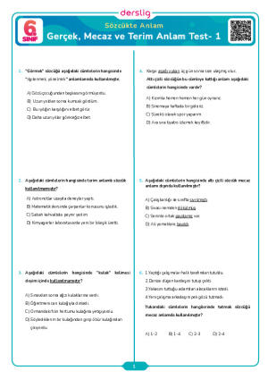 Gerçek, Mecaz ve Terim Anlam Test- 1