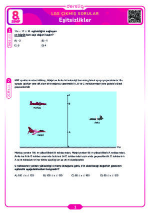 Eşitsizlikler LGS Çıkmış Sorular