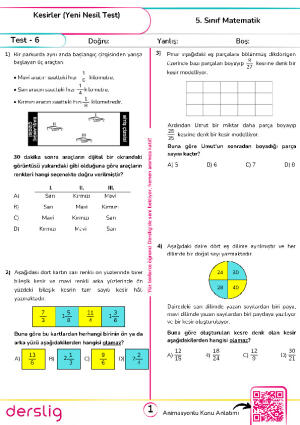 Test - 6 Kesirler (Yeni Nesil)