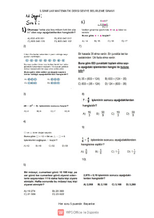 5. Sınıf Bursluluk Soruları SBS