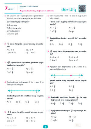 Rasyonel Sayıları Sayı Doğrusunda Gösterme Yaprak Testi (Maarif Model)