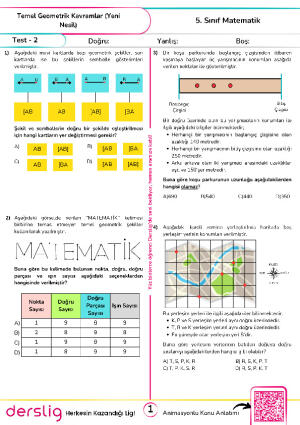 Test 2- Temel Geometrik Kavramlar (Yeni Nesil)