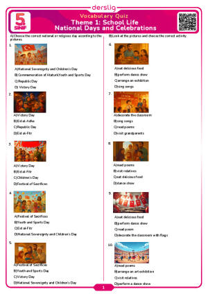 National Days and Celebrations Vocabulary Quiz