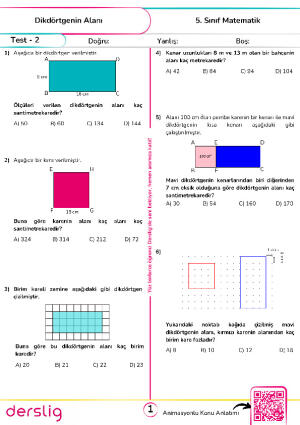 Test -2 Dikdörtgenin Alanı