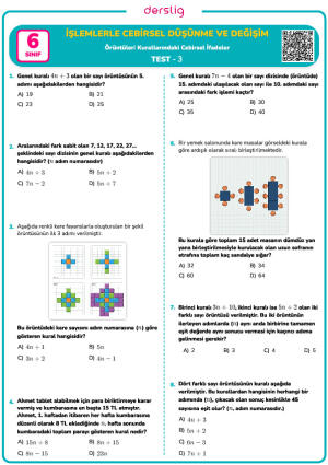 Örüntü Kuralını Cebirsel Olarak İfade Etme Test- 3