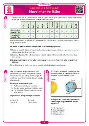 Mevsimler ve İklim LGS Çıkmış Sorular