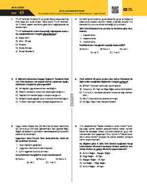 Test-45 Orta Çağ’daki Siyasi ve Askerî Gelişmeler (I. ve II. Göktürk Devleti – Uygur Devleti)