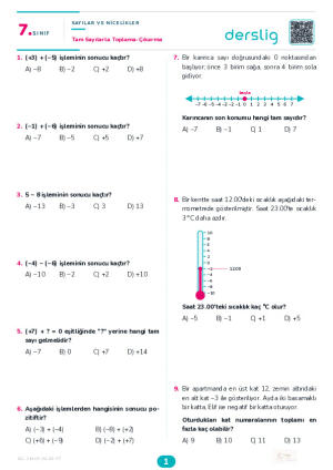 Tam Sayılarıla Toplama-Çıkarma Yaprak Testi (Maarif Model)