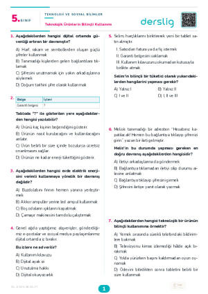 Teknolojik Ürünlerin Bilinçli Kullanımı Yaprak Testi (Maarif Model)