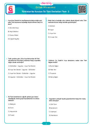 Türkistan’da Kurulan İlk Türk Devletleri Test- 2