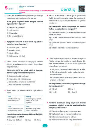 Kültürel Özelliklere Saygı ve Birlikte Yaşama Kültürü Yaprak Testi (Maarif Model)