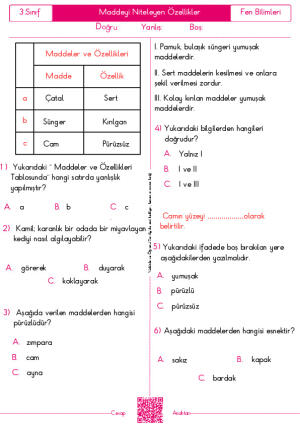 Maddeyi Niteleyen Özellikler