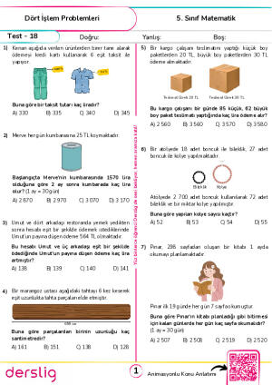 Test 18 - Dört İşlem Problemleri