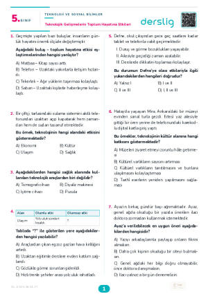 Teknolojik Gelişmelerin Toplum Hayatına Etkileri Yaprak Testi (Maarif Model)