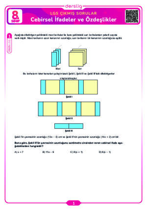 Cebirsel İfadeler ve Özdeşlikler LGS Çıkmış Sorular