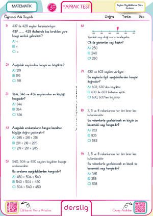 Sayıları Büyüklüklerine Göre Sıralama