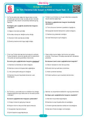 İlk Türk Devletlerinde Sosyal ve Kültürel Hayat Test - 3