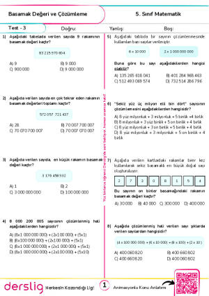 Test 3 - Basamak Değeri ve Çözümleme