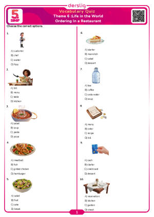 Life in the World Ordering In a Restaurant Vocabulary Quiz