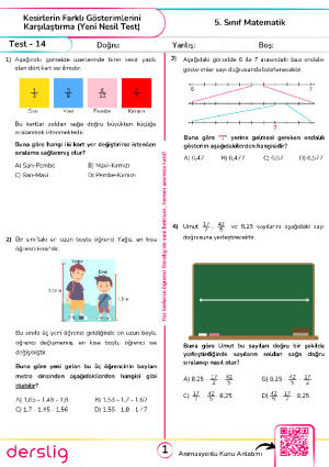 Test - 14 Kesirlerin Farklı Gösterimlerini Karşılaştırma ( Yeni Nesil)