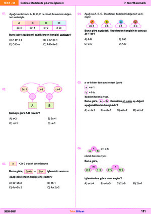 B3 Test-58 Cebirsel ifadelerde çıkarma işlemi-3