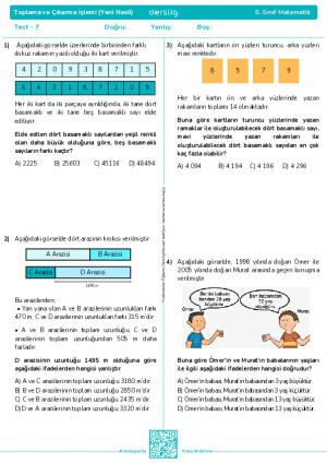 Test 7 - Toplama ve Çıkarma İşlemi (Yeni Nesil)