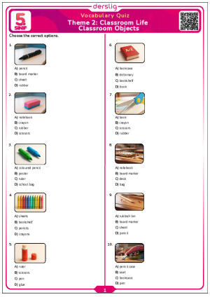Classroom Objects Vocabulary Quiz