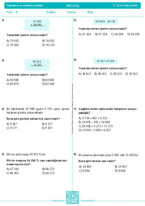 Test 6 - Toplama ve Çıkarma İşlemi