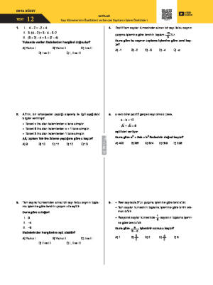 Sayı Kümelerinin ve Gerçek Sayıların İşlem Özellikleri Yaprak Test -12