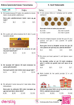 Test 15 - Bölme İşleminde Kalanı Yorumlama