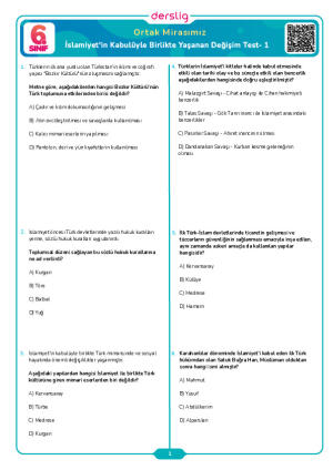 İslamiyet'in Kabulüyle Birlikte Yaşanan Değişim Test- 1