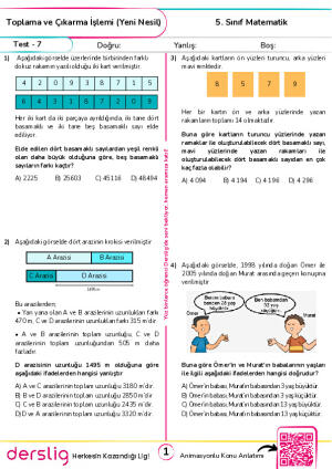 Test 7 - Toplama ve Çıkarma İşlemi (Yeni Nesil)