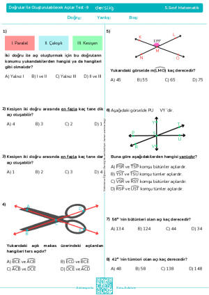 Doğrular İle Oluşturulabilecek Açılar Test - 9