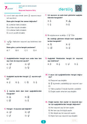 Rasyonel Sayılara Giriş Yaprak Testi (Maarif Model)