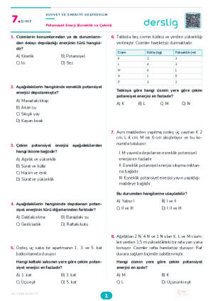 Potansiyel Enerji (Esneklik ve Çekim) Yaprak Testi (Maarif Model)