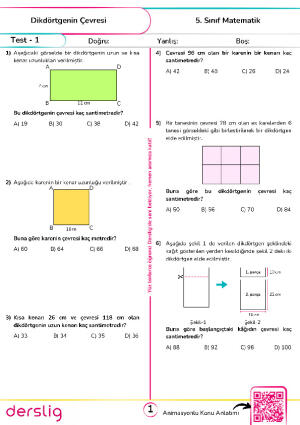 Test -1 Dikdörtgenin Çevresi