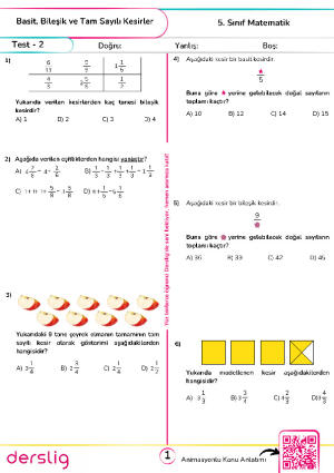 Test - 2 Basit, Bileşik ve Tam Sayılı Kesirler