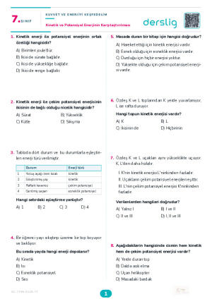 Kinetik ve Potansiyel Enerjinin Karşılaştırılması Yaprak Testi (Maarif Model)
