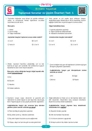 Toplumsal Sorunlar ve Çözüm Önerileri Test- 1