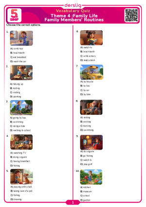 Family Members’ Routines Vocabulary Quiz