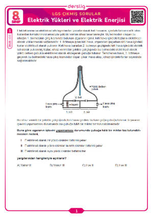 Elektrik Yükleri ve Elektrik Enerjisi LGS Çıkmış Sorular