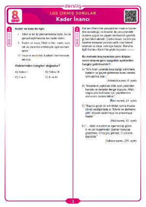 Kader İnancı LGS Çıkmış Sorular