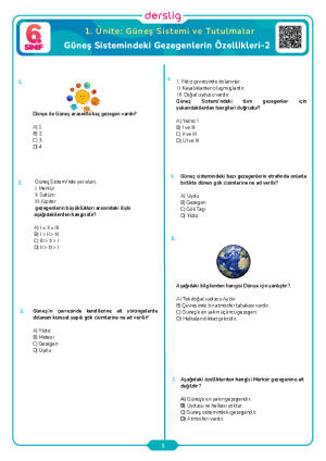 Güneş Sistemindeki Gezegenlerin Özellikleri Test- 2