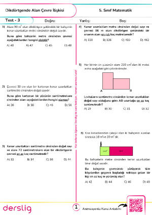 Test - 3 Dikdörtgende Çevre Alan İlişkisi
